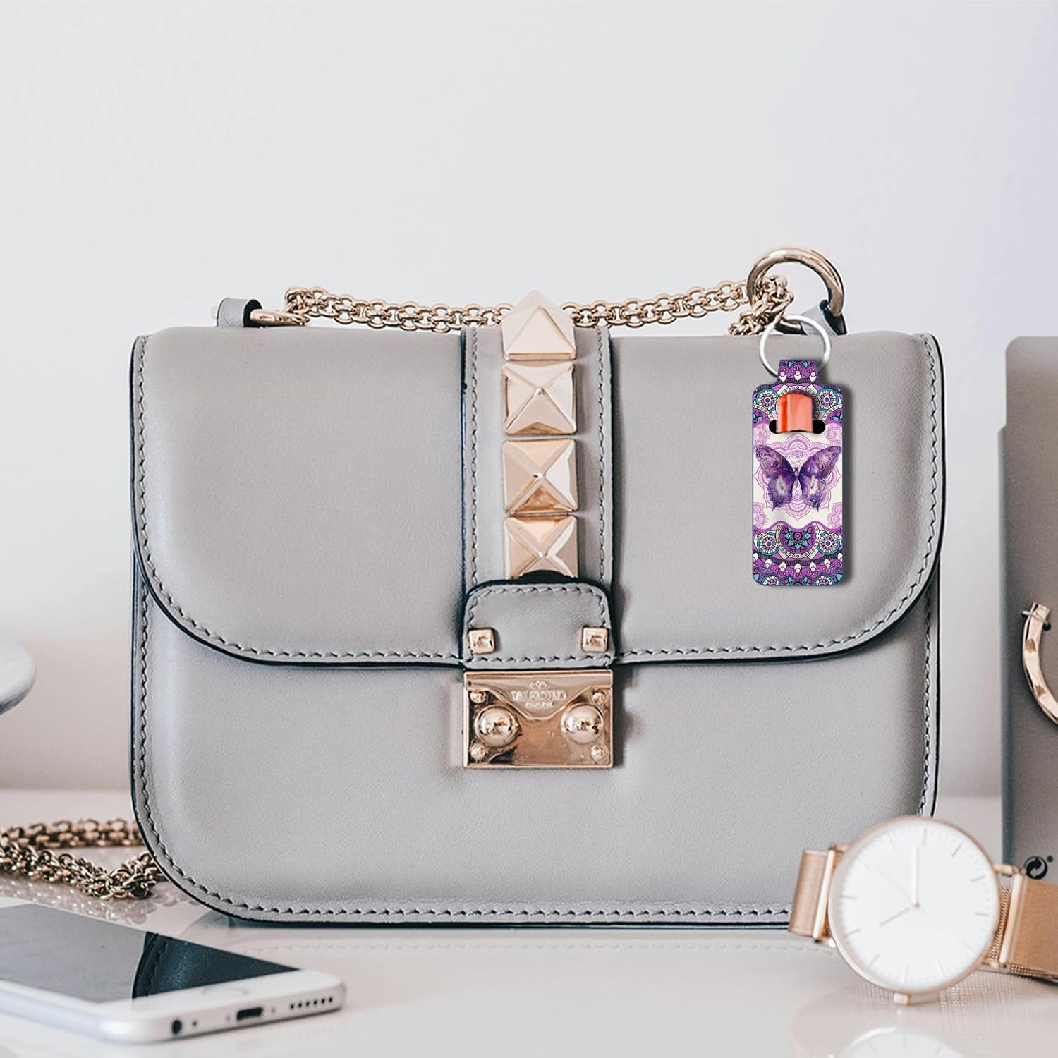 FREEBLOSS 2Pcs Chapstick Holder Keychain Lip Balm Holder Keychain Lightweight Lipstick Sleeve Pouch with Mandala and Butterfly Pattern for Women Girls 9.6X3.8Cm image number 5