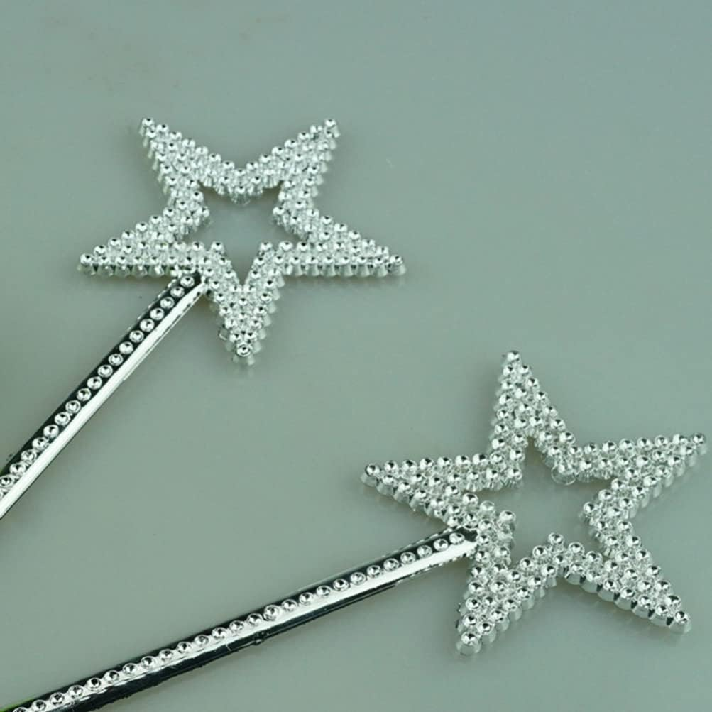 6Pcs Plastic Star Wands Princess Wand Pentagram Wand Angel Fairy Stick for Girls Birthday Party Cosplay, Silver image number 5