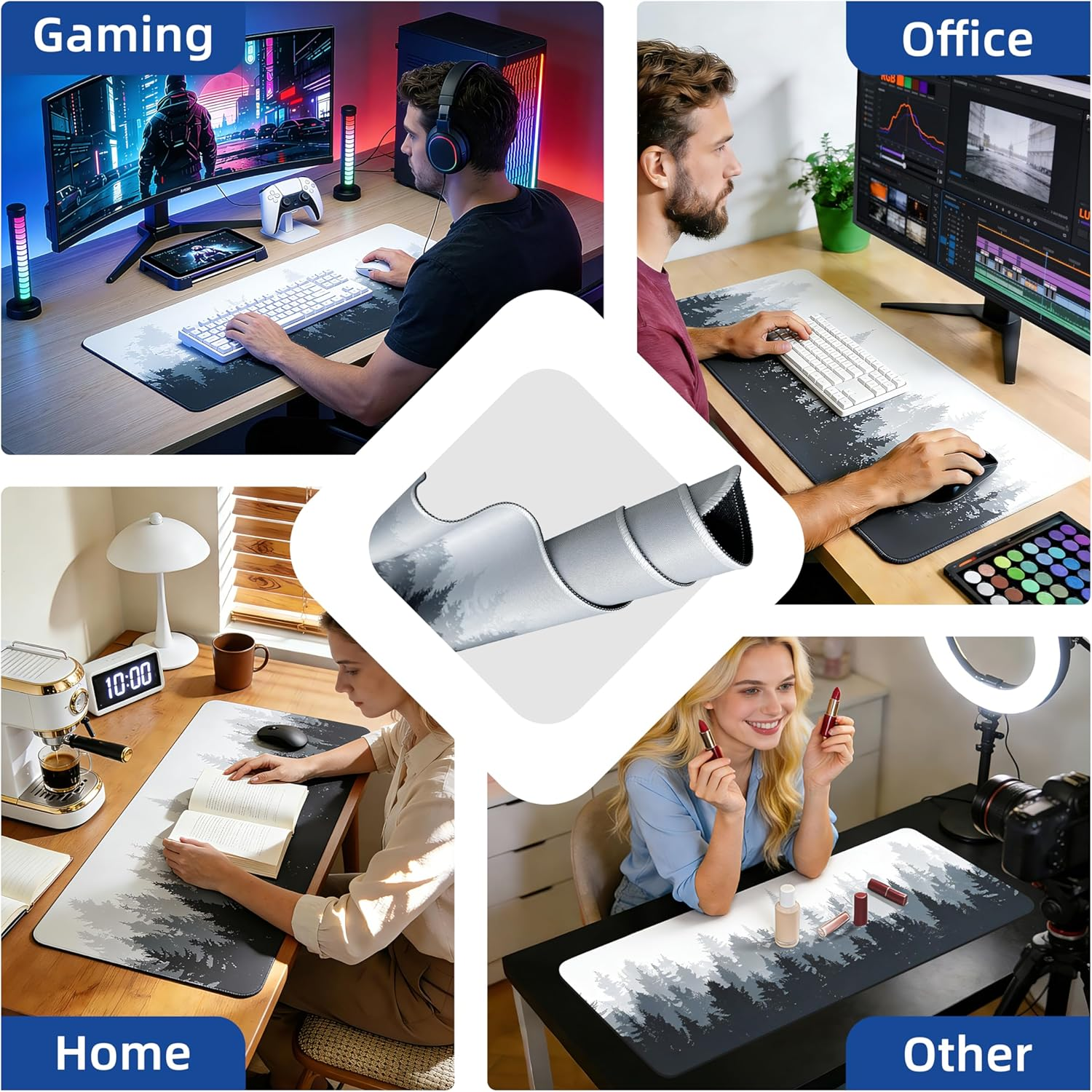 Galdas Gaming Mouse Pad Forest Background Pattern XXL XL Large Mouse Pad Mat Long Extended Mousepad Desk Pad Non-Slip Rubber Mice Pads Stitched Edges Thin Pad (31.5X11.8X0.08 Inch)-Tree - Floral image number 7