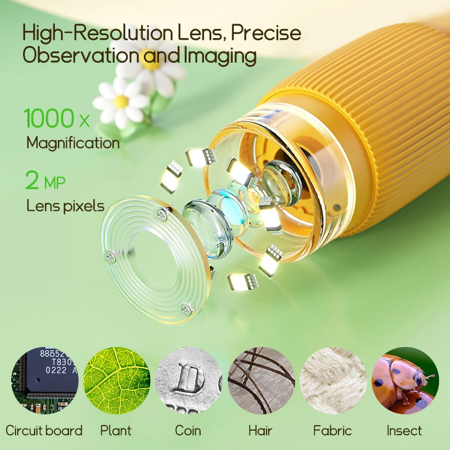 Kids Microscope Pocket Microscope - 1000X Portable Microscope for Kids | Photo and Video Mini Microscope | 2'' Digital Little Scientist Microscope for Kids over 3 Years Old image number 4