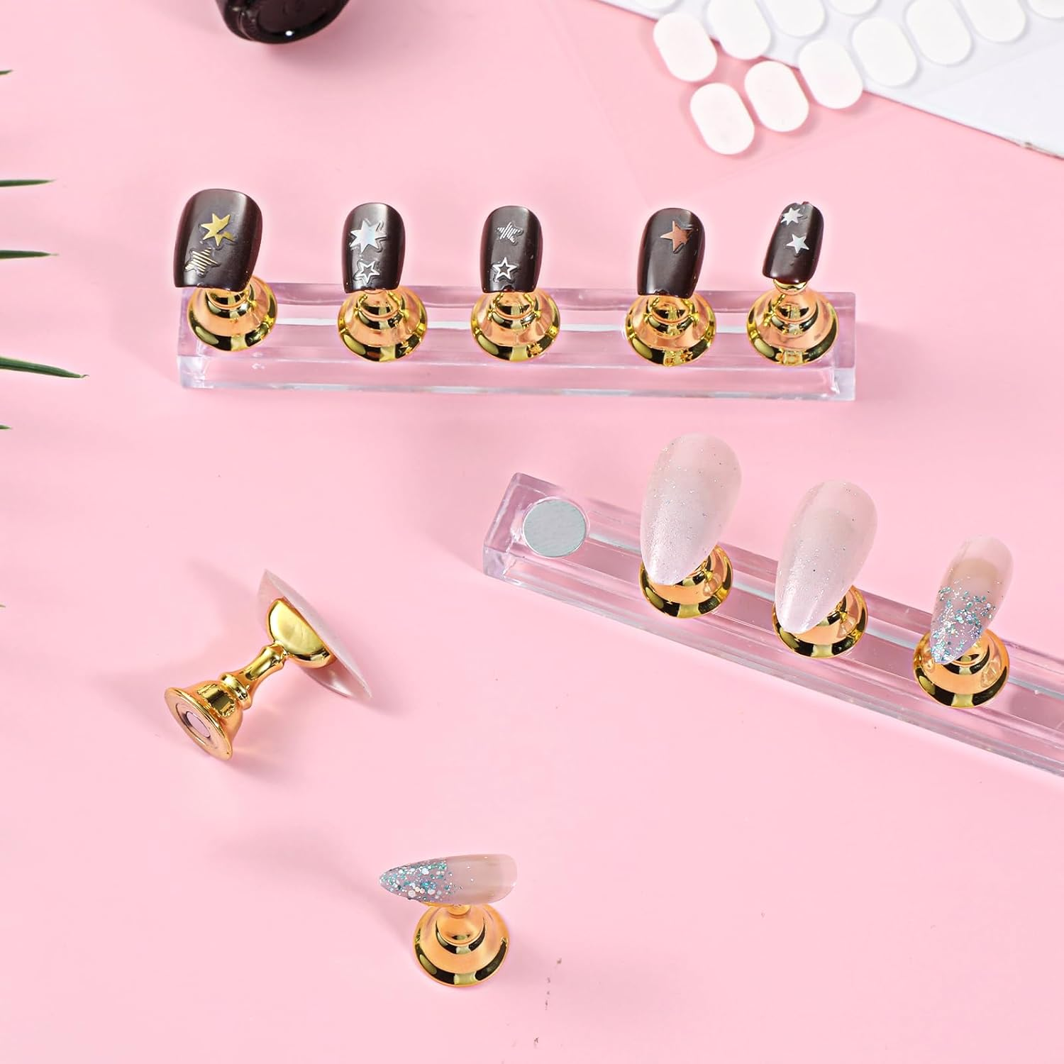 Prasacco Nail Stand, Gold Acrylic Nail Practice Stand, Magnetic Nail Holder, Nail Display Stand for Press on Nails Display with Double-Sided Tape for Manicure Tool