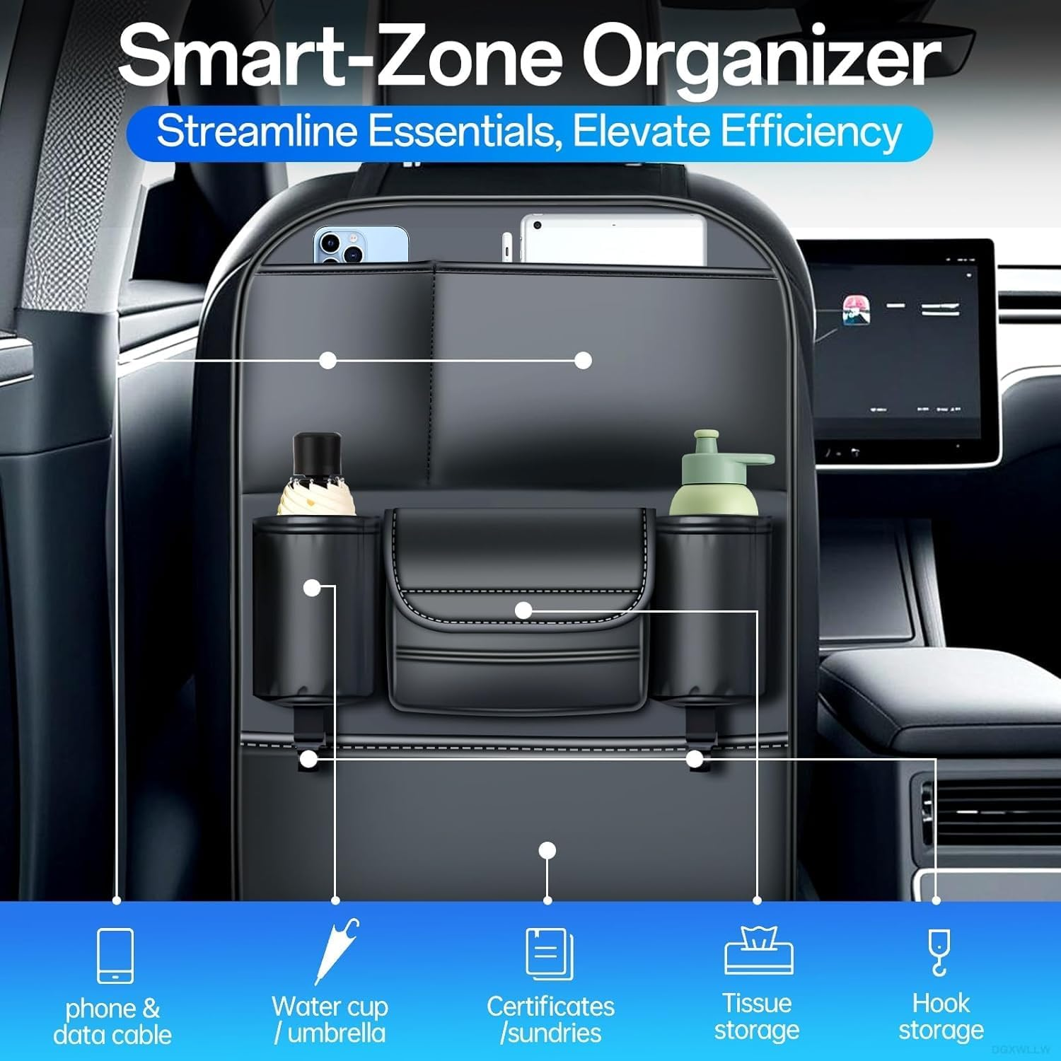 Car Backseat Organiser with Tissue Box&ndash; Multifunctional Car Storage Bag & Kick Mat, Large Capacity Car Seat Back Protector Cover Pad, Essential Car Accessories & Car Storage Organiser for All Vehicles image number 6