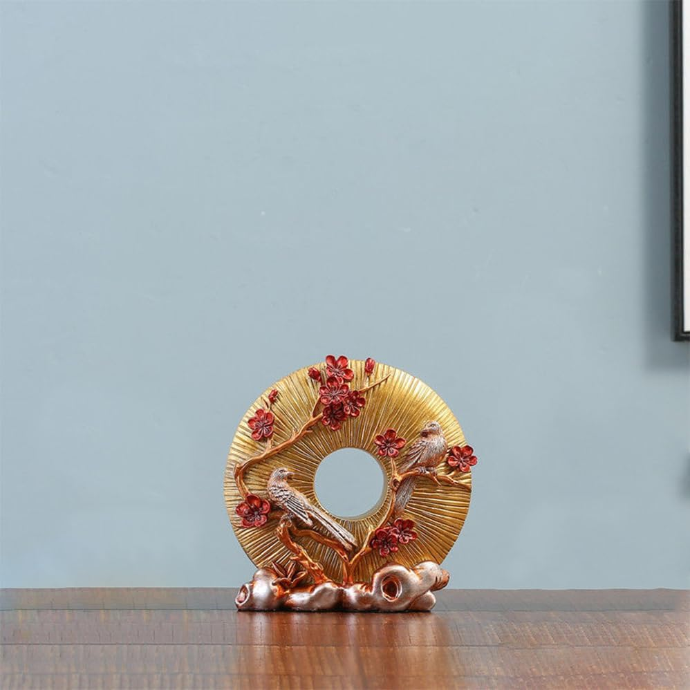 Art Deco, Bird Ornament - Golden & Red Resin Sculpture for Home Decoration, Bird Sculpture Decoration Golden Home Ornaments, Birds Resin, Home Ornaments, Ornament Porch Statuary