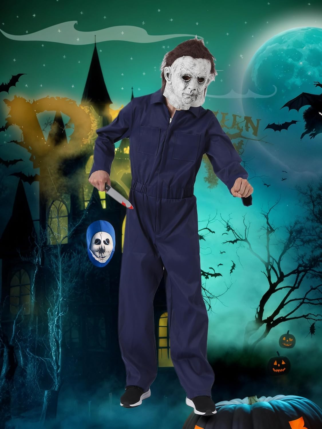 Michael Costume Overalls Men Adult Halloween Costumes Jumpsuit with 2 Chest Pockets