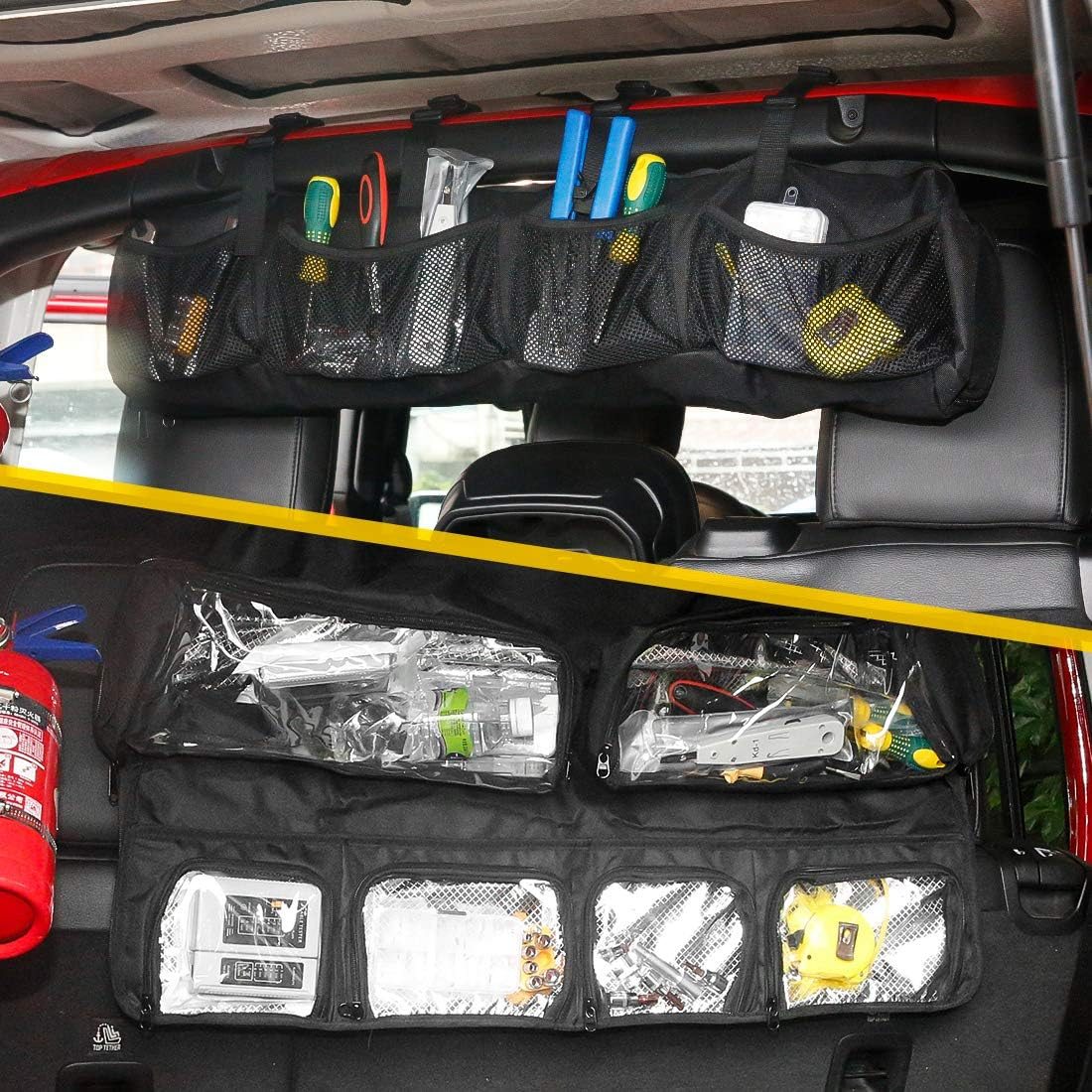 SUPAREE UTV Roll Bar Storage Bag Organizer for Polaris Ranger RZR, Honda Pioneer Talon (Most Full Size Utvs),Compatible with 1955-2021 Jeep Wrangler LJ TJ JK JL & Gladiator JT Trunk image number 4