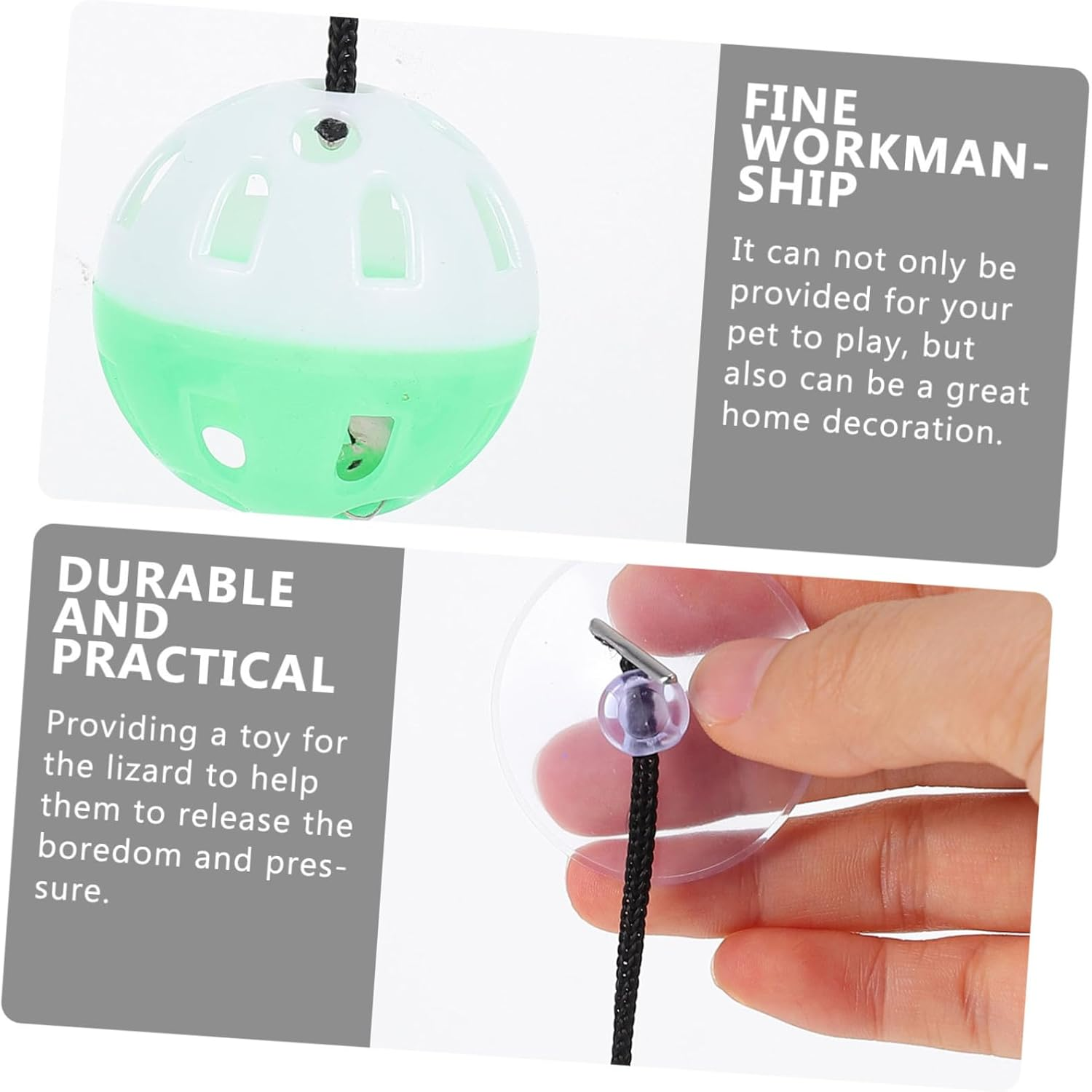 JOINPAYA 4Pcs Bell Balls Suction Cup and Rope for Household Reptile Toys Interactive Lizard Toy for Learning and Portable Pet Use