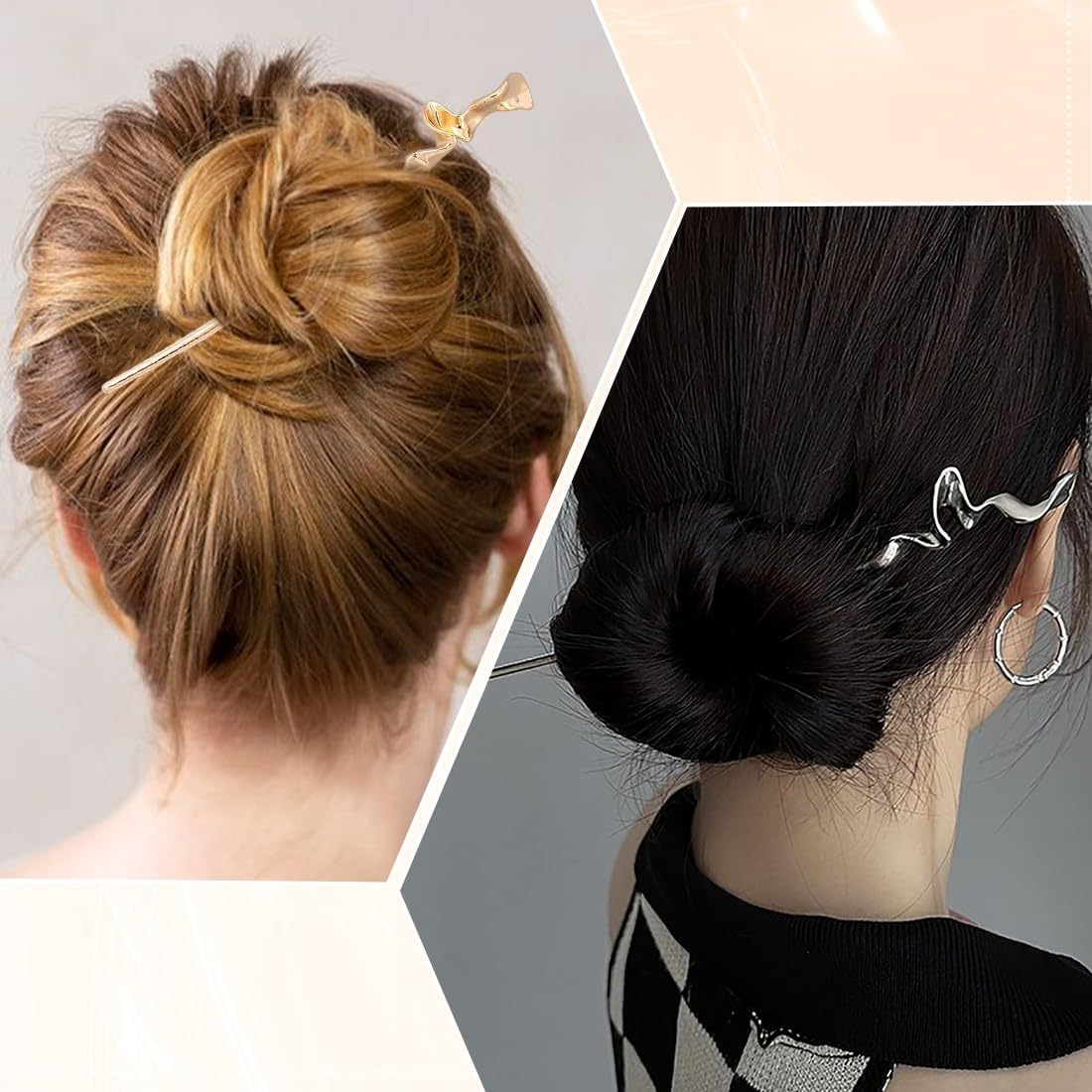 JYNXOR 3 Pieces Hair Stick, Metal Hair Stick, Hair Pins, Large Chinese Hairpin, Elegant Retro Style Hair Sticks, Shiny Long Hair Pins, Chignon Pins for Women, Bun Decorative Hair, Solid Hairstyle image number 1
