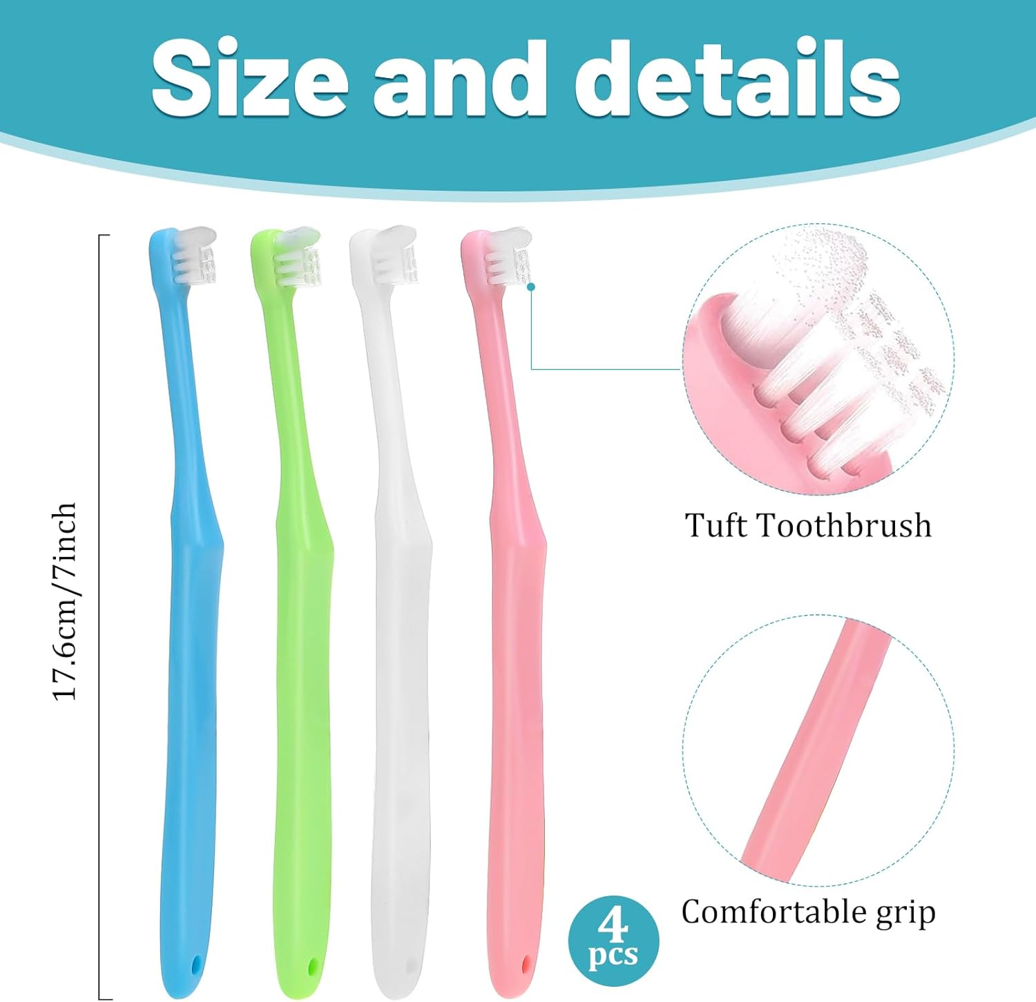 4 Pieces Tuft Toothbrush, Tiny Small Head, Orthodontic Soft Trim, Wisdom Toothbrush, Single Compact Interdental Interspace Brush