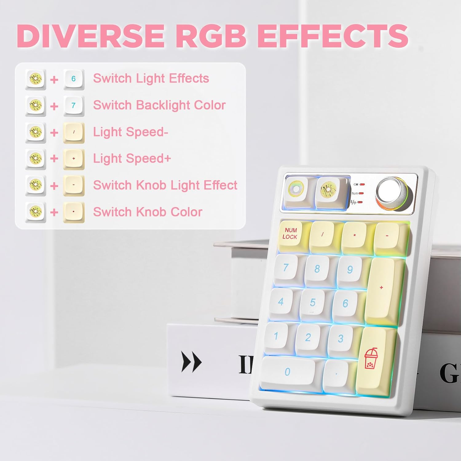 YUNZII YZ19 Wireless Mechanical Number Pad,19 Keys Numeric Keypad with Knob, RGB Gasket PBT Keycaps Hot Swappable Programmable Keyboard, Number Keypad for Laptop/Tablet/Pc/Mac/Win (Macaron Brown) image number 1