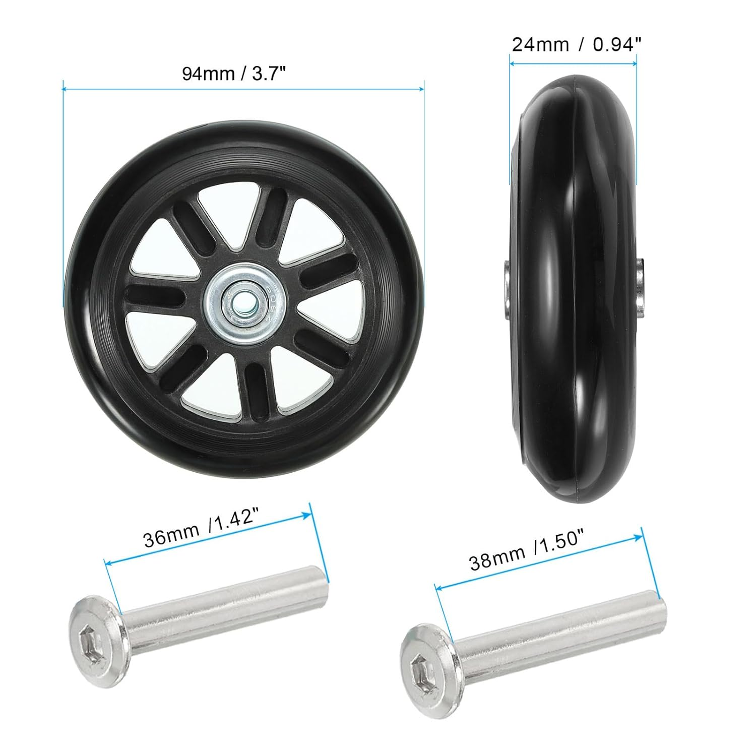Uxcell Replacement Luggage Suitcase Wheels Repair Kit, 94Mmx24Mm Wear-Resistant & Mute Swivel Caster Wheels image number 1