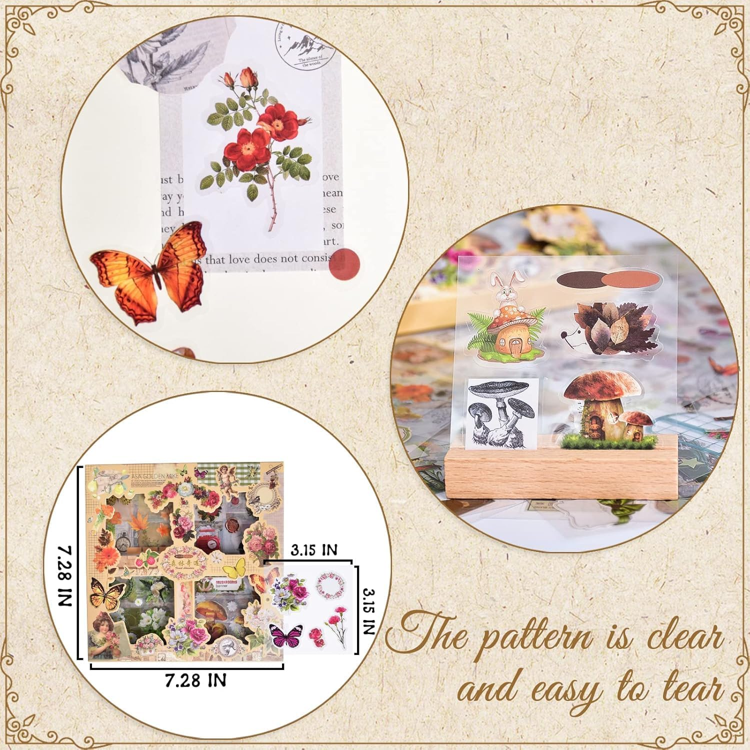 PQCLXUYA 510PCS Plants Floral Scrapbook Stickers Kit,Vintage Flowers Butterfly Mushroom Fall Maple Leaves Transparent Waterproof Stickers Set for Craft Card Notebook Diary DIY Scrapbooking image number 1