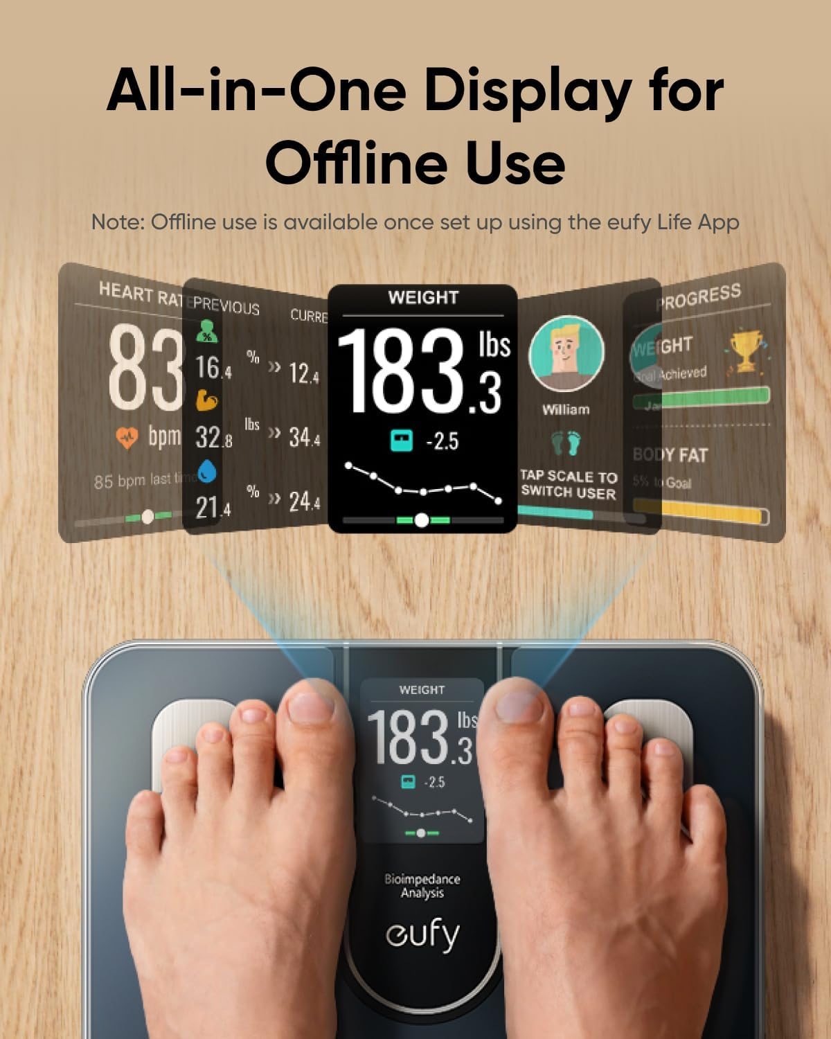 Eufy Smart Scale C20, Digital Bathroom Body Fat Scale with Large TFT Screen, All-In-One Display for Offline Use, Bluetooth Scale for Body Weight with 16 Metrics, BMI, Multi-Modes, High Accuracy image number 4