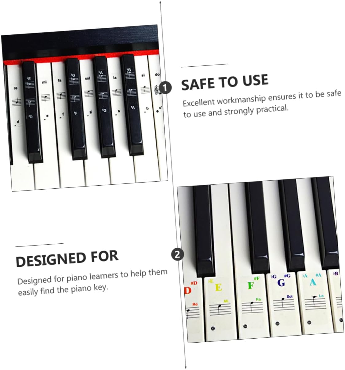 6Pcs Piano Keyboard Stickers Set 88/61/54 Keys Removable Letter Piano Decals for Beginners Colored and Black White Key Learning Labels for Keyboard Practice image number 3