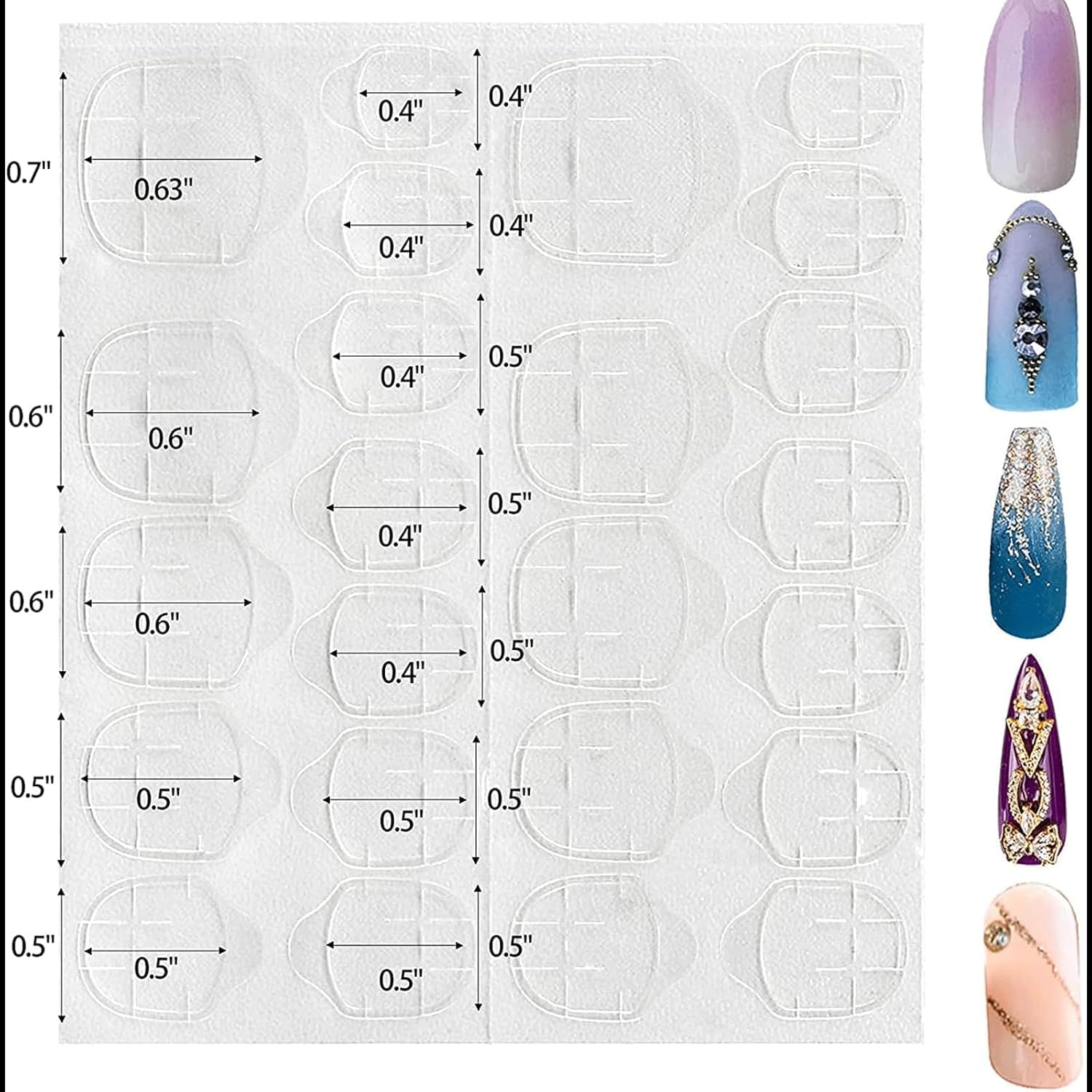 40 Sheets Transparent Nail Adhesive Tabs, Super Sticky Transparent Flexible for Manicure，Waterproof Breathable Jelly Double Sided Adhesive Tabs(960 Pieces) image number 2