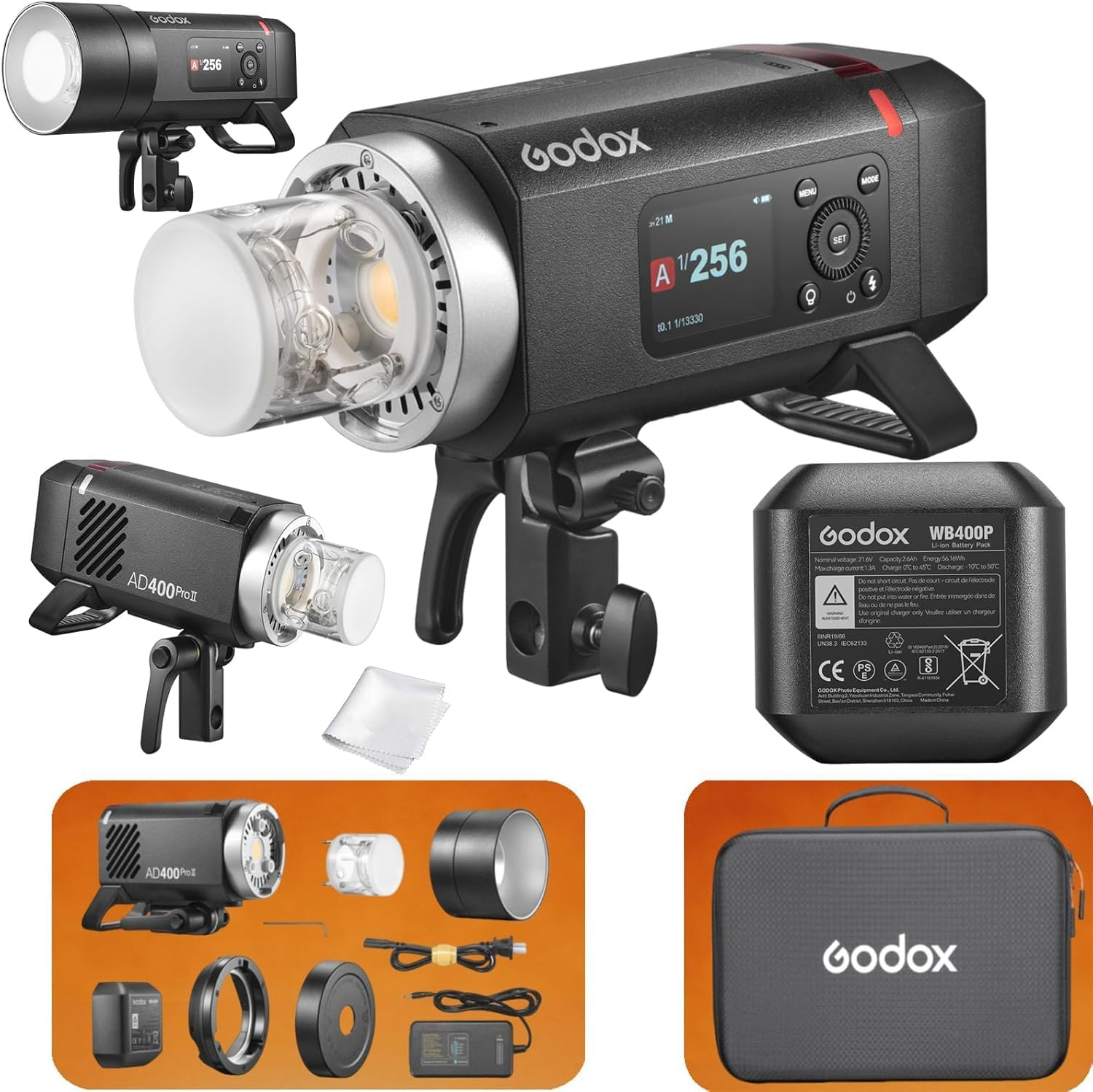 Godox Ad400Pro II 400Ws All-In-One Outdoor Flash, GODOX AD400 Pro II TTL Portable Wireless Strobe Monolight,460 Full Power Pops,0.01&ndash;1S Recycle,1/8000S HSS,30W Bi-Color Led,&plusmn;75K Stable Color image number 4