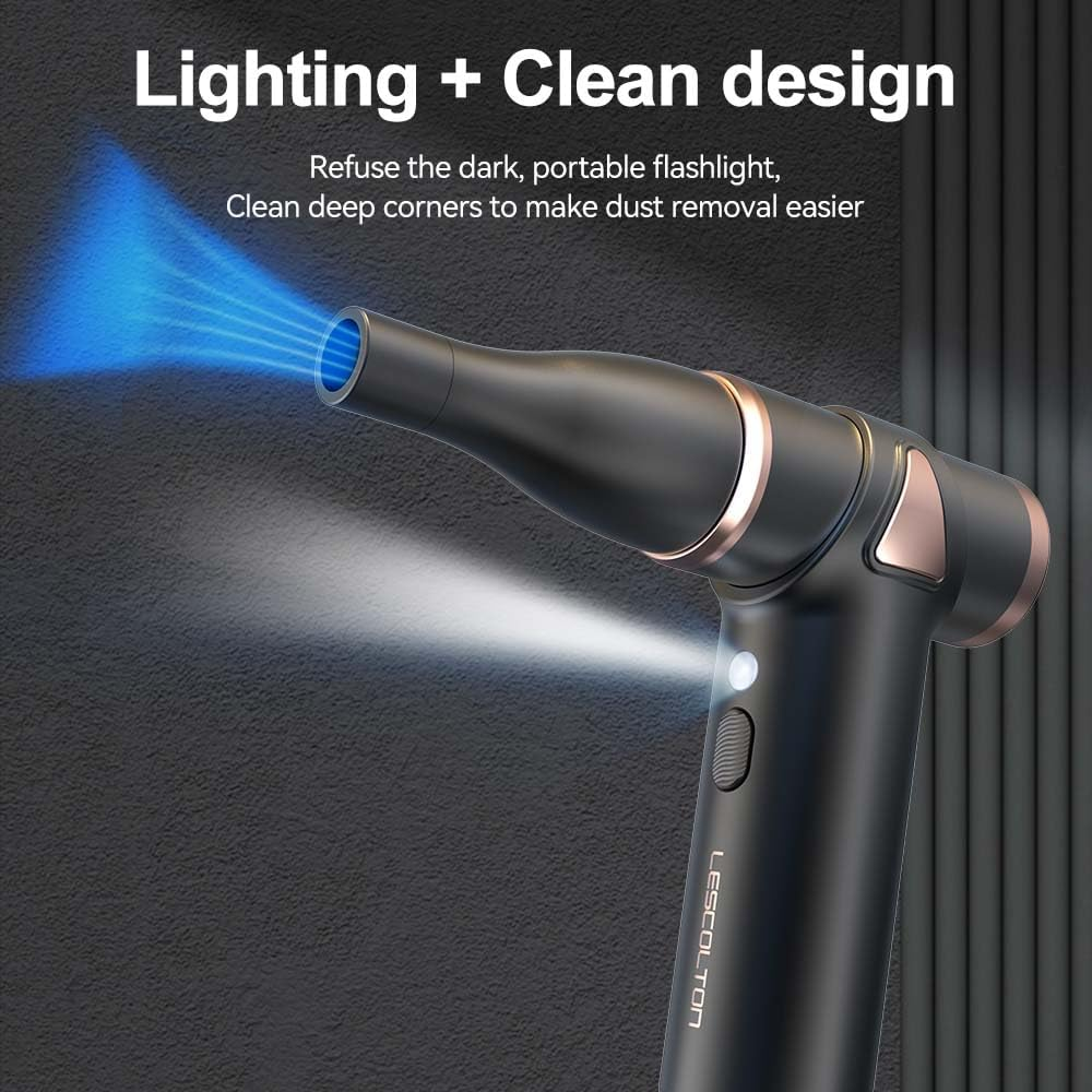 Compressed Air Duster, Powerful 80000RPM Cordless Air Duster, Portable Rechargeable Air Blower, Reusable No Canned Air Dusters, 3-Gear Electric Compressed Air with Light, Keyboard Cleaner for Office image number 4