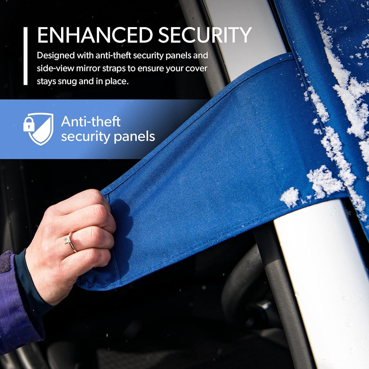 Frostguard plus | Winter Windshield Cover for Ice and Snow, XL Size (Indigo) - Built-In Security Panels, Wiper Blade Coverage + Mirror Covers - Fits XL Size Cars, Trucks and Suvs, 68 X 41 Inches image number 6