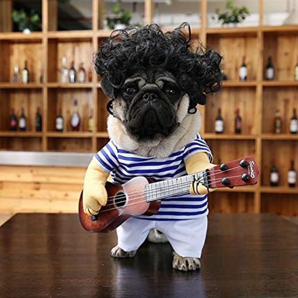 VENEKA Pet Guitar Costume - Dog Costume Funny Cat-Clothes Dogs-Cats Super Funny Guitarist Style Pet Clothes Best Gift XL Easy to Use image number 3