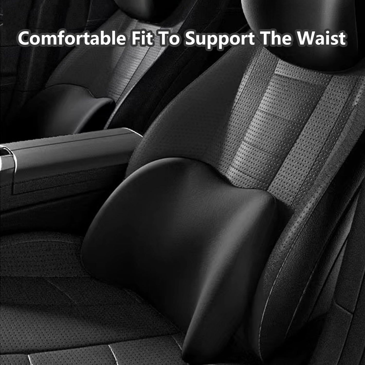 Lumbar Support Pillow for Car Seat Memory Foam Lower Back Support Cushion for Car Home Office Chair Driving Traveling Pillow with Strap for Back Pain Relief (Black) image number 2