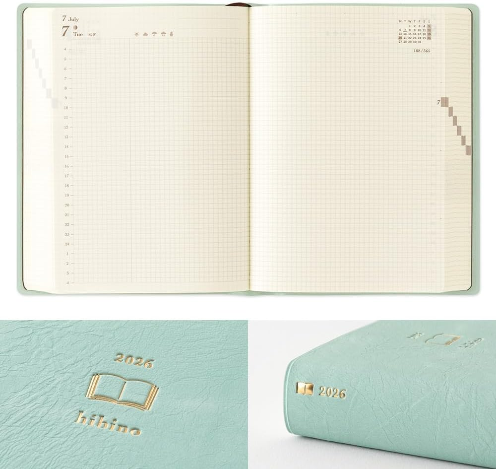 Midori Hibino Notebook, 2026, A6, Daily Limited Edition, Bookmark Included, Blue Green 22400006 (Starts on December 2025) image number 3