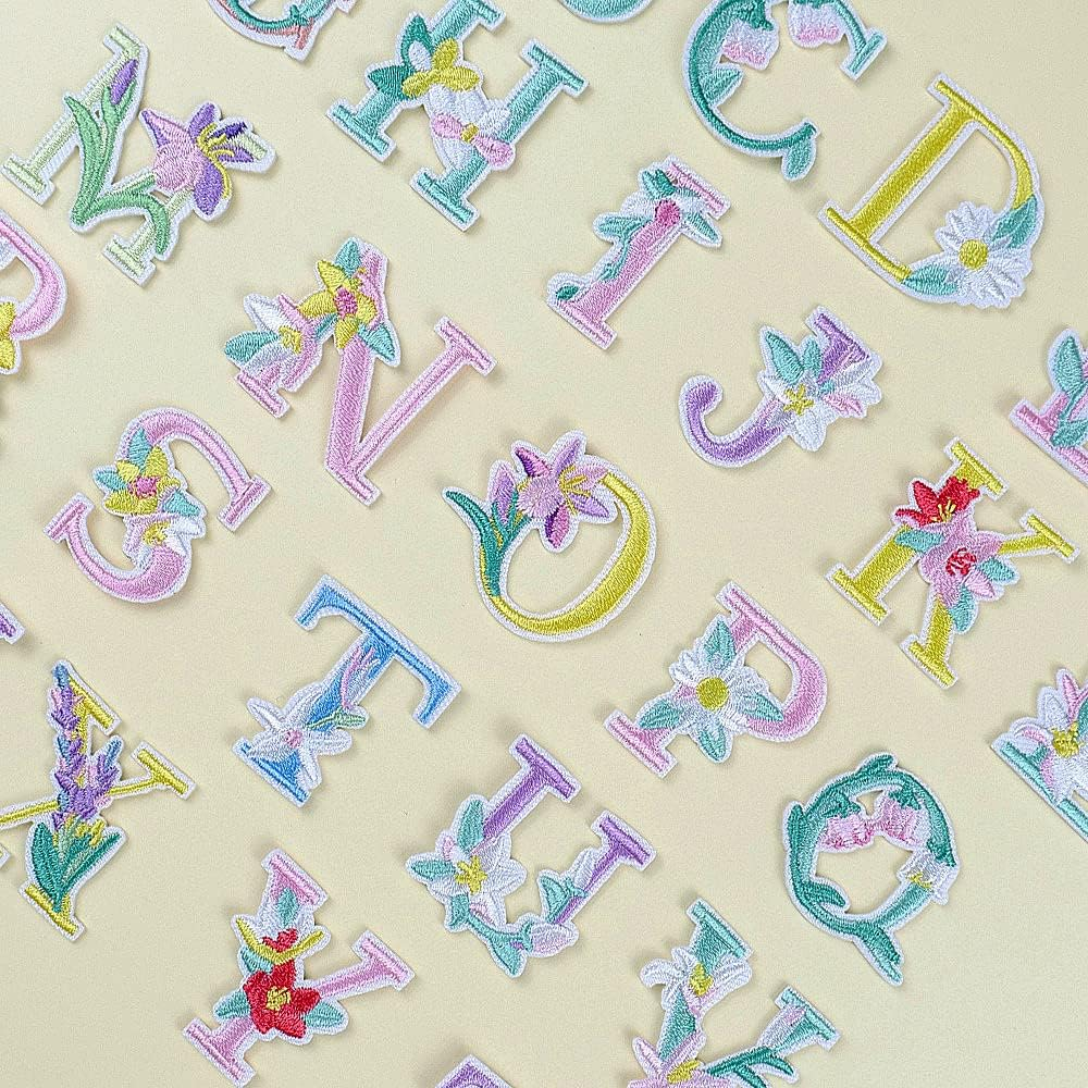 Iron on Letter Patches, 2 Sets (52 Pieces) A-Z Flower Embroidery Alphabet Patches for Clothing Backpacks Hats Shirts - Flower Letters image number 6