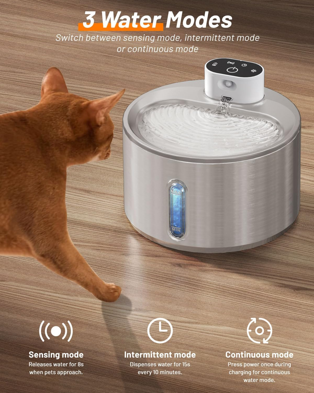 LOVELEDI Wireless Cat Water Fountain - 4L Automatic Stainless Steel Pet Fountain Battery Operated 5000Mah, Cordless Pet Drinking Fountain for Cats & Dogs with Motion Sensor, Ultra Quiet Pump image number 5