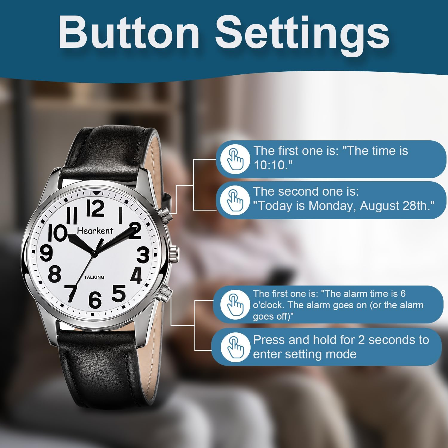 Hearkent Talking Watch with Jumbo Numbers, Men'S Wrist Watch, Clear Loud English Voice for Blind, Seniors,Visually Impaired,Or Elderly, Easy to Read image number 6