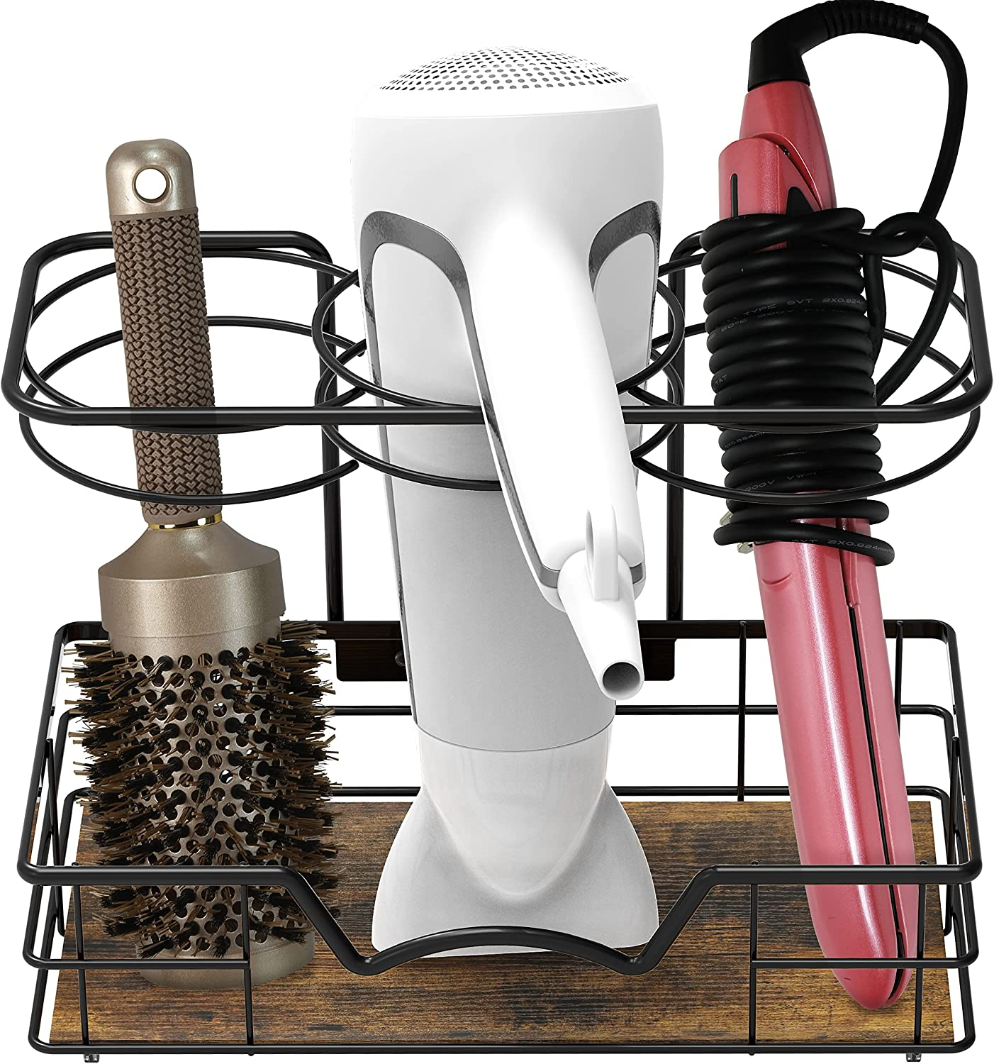 Simple Houseware Countertop Hair Dryer Holder Hair Tools Organiser, Rustic Brown image number 6