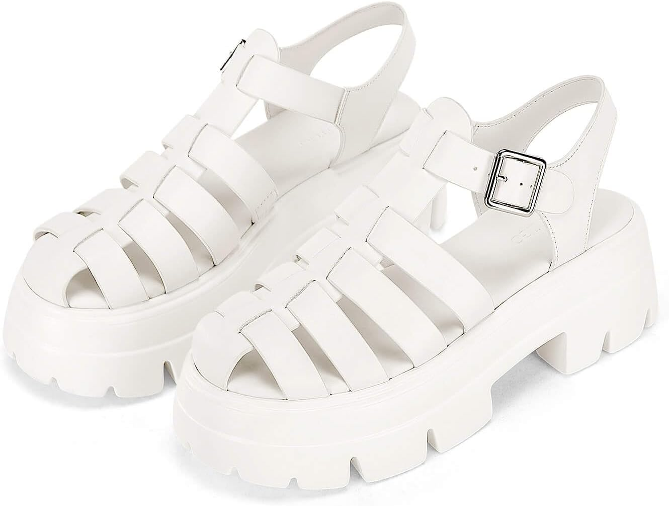 Coutgo Womens Platform Chunky Heels Sandals Gladiator Ankle Strap Heels Lug Sole Summer Fisherman Y2K Shoes image number 6