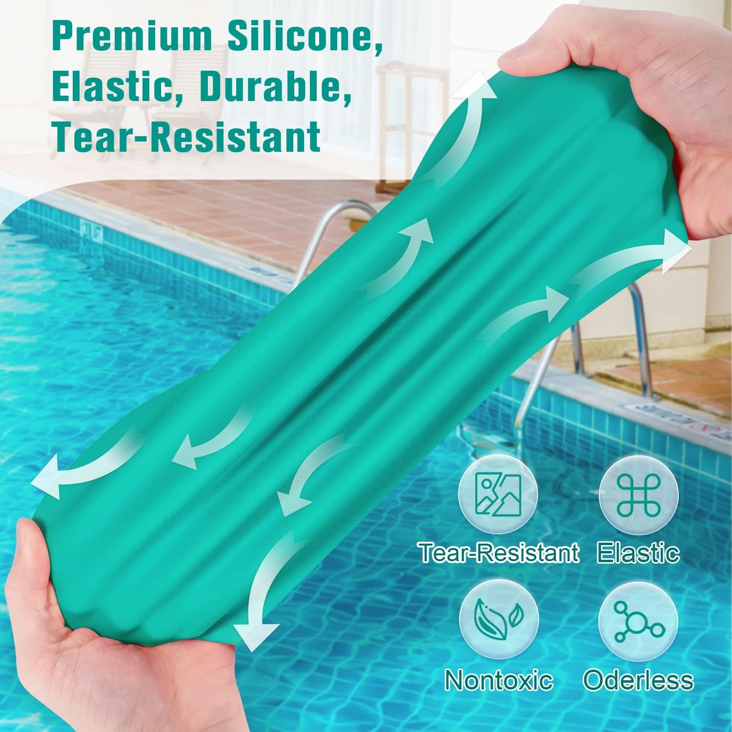 Eversport Large Swim Cap for Braids and Dreadlocks, Waterproof Silicone Swimming Cap for Women Men Keep Hair Dry - Deep Green image number 6