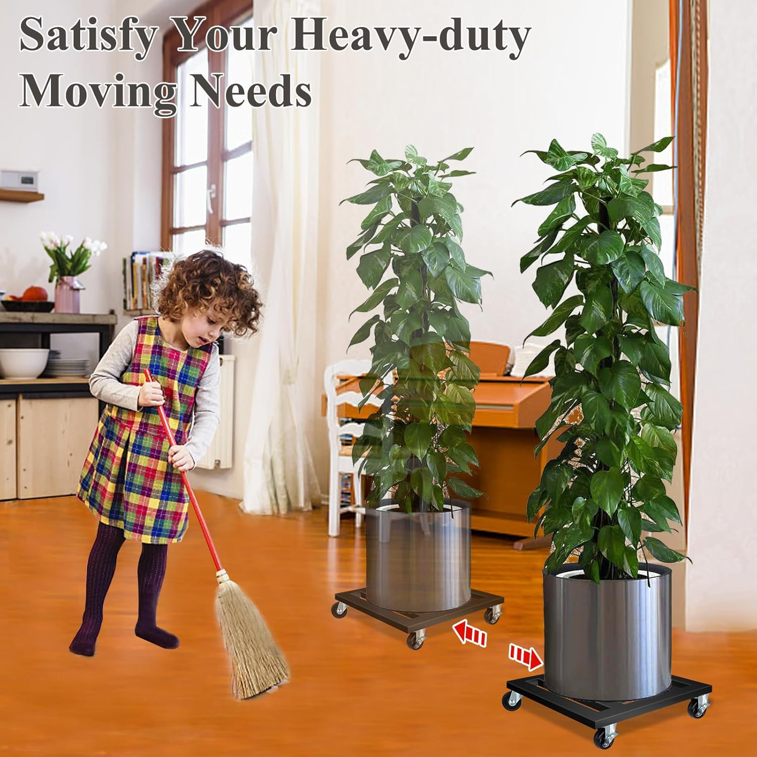 Heavy Duty Plant Caddy with Wheels, Metal Rolling Plant Stand Indoor Outdoor, 12'' Square Plant Dolly with Lockable Caster Wheels Holds up 400 Lbs Planter, 1 Pack, Black image number 1