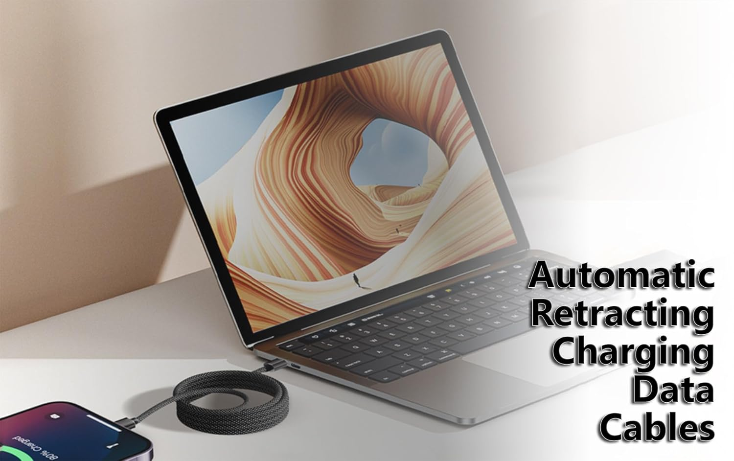 Fast Charger Cable Cord USB Magnetic Auto-Recoil 120W 480Mbps USB-C Android PD 1M (USB-A to USB-C) image number 4