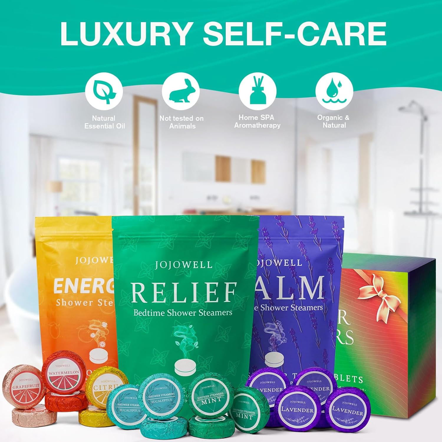 Jojowell Shower Steamers Aromatherapy - 18 Pack Shower Bombs Birthday Gifts for Women, Organic Essential Oils, Self Care, Stocking Stuffers for Adults, Christmas Gifts for Women, Men, Mom image number 4