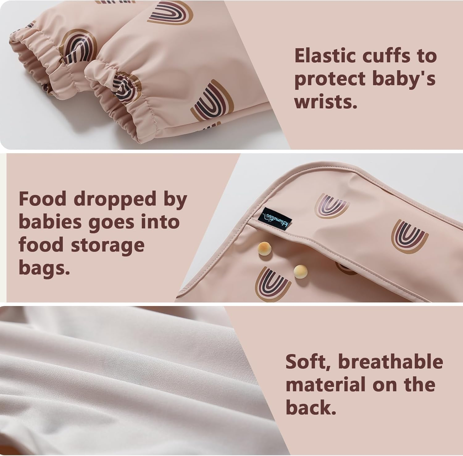 Hiumotan Feeding Bib & Baby Bib with Long Sleeves & BLW, Soft and Skin-Friendly Material, Coverall Bibs for Baby Feeding, Waterproof and Easy to Clean & Machine Washable, Infant Toddlers (Pink) image number 1