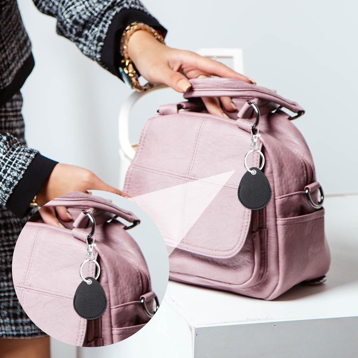 Key Fob Holder Leather, 8Pcs Drop Shaped Keychain Holder with Metal Rings, Colorful PU Keyring for Keys ID Key Cards image number 6