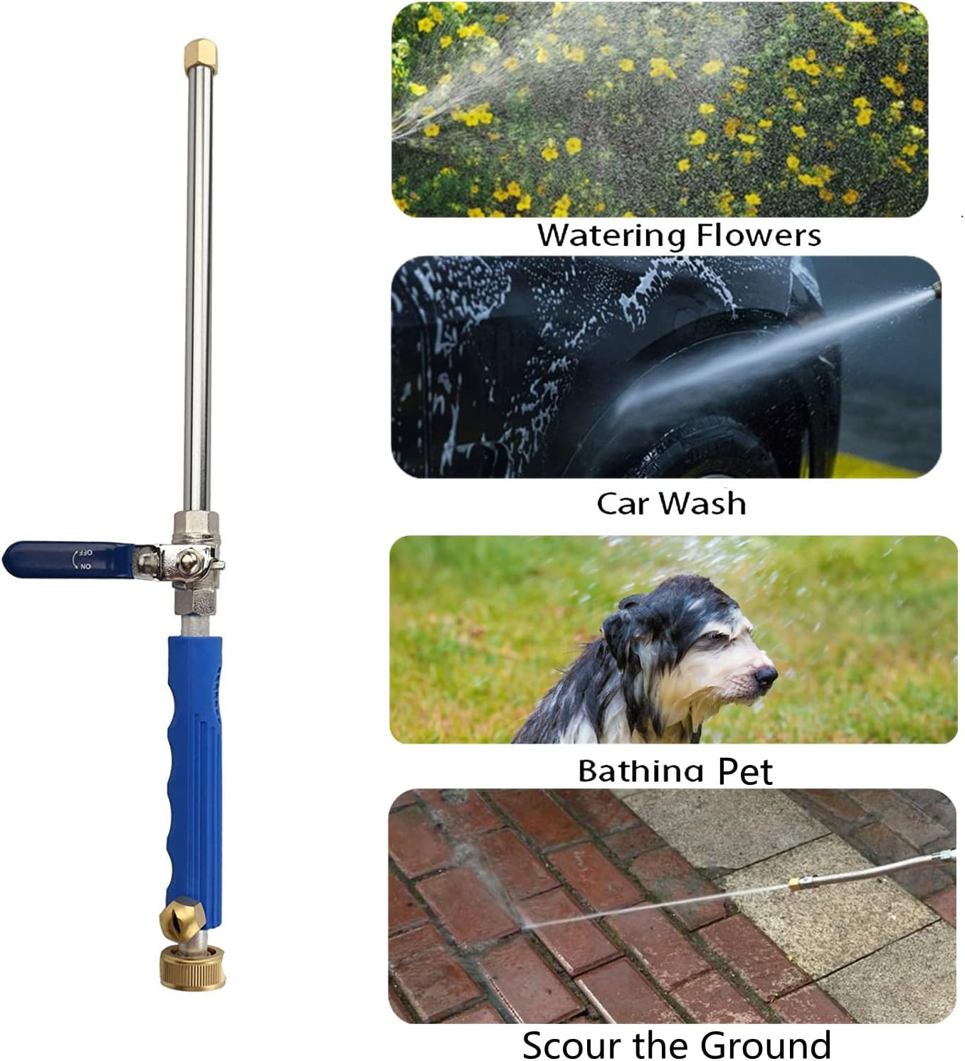 Extendable Hydro Jet Washer High Pressure Power Washer Wand, Portable Water Hose with 2 Water Hose Nozzle for Garden, Gutter, Patio, Car, Pet, Window (Blue) - Blue image number 2