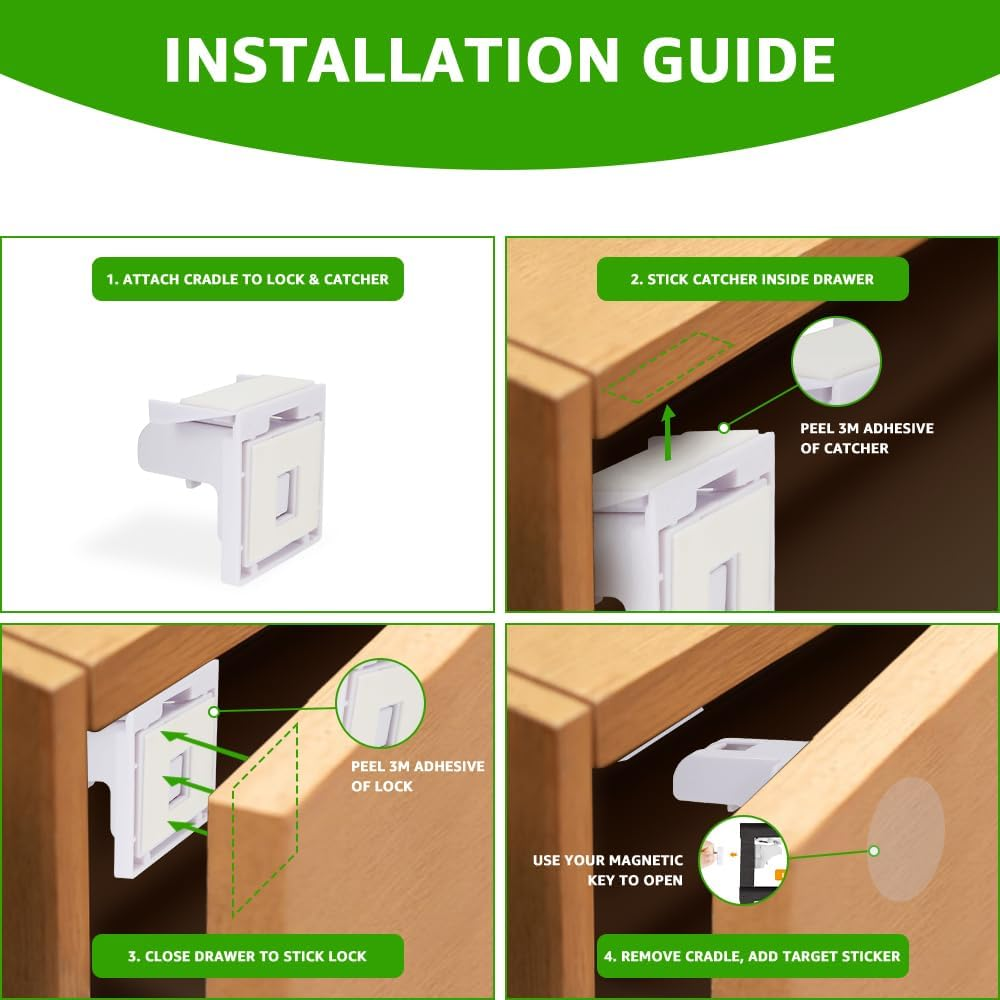 AUTOWT 12 Pack Magnetic Cabinet Locks for Kids - Child Safety Latches - Baby Proofing Cabinets and Drawer Locks for Kitchen Cupboard with 3M Adhesive - Easy Installation No Drilling & No Tools Required image number 1