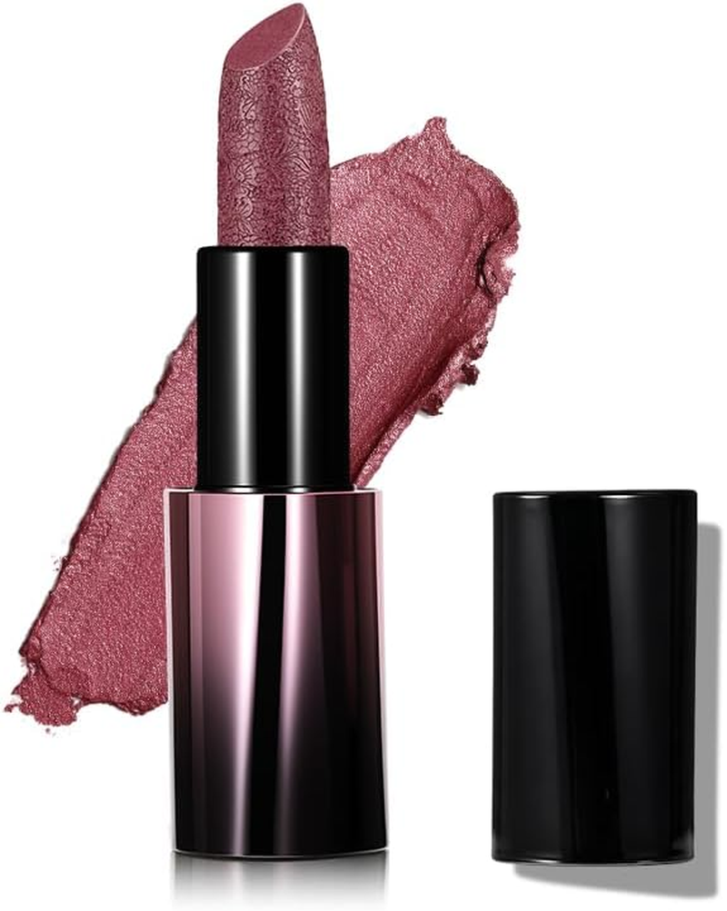 Metallic Pearl Lipstick - 5 Luxe Shades, 3D Shimmer Finish, Lightweight and Nourishing, High Impact Lipcolor,Magnetic Case, Long-Lasting Hydrating Lip Makeup (03 GILDED COCOA)