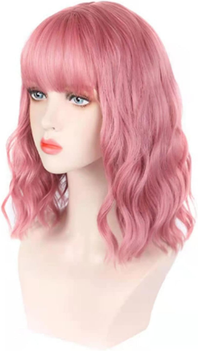 Curly Wig, Short Elegant Synthetic Fake Curly Wig with Bangs for Christmas for Women (Light Pink) image number 5