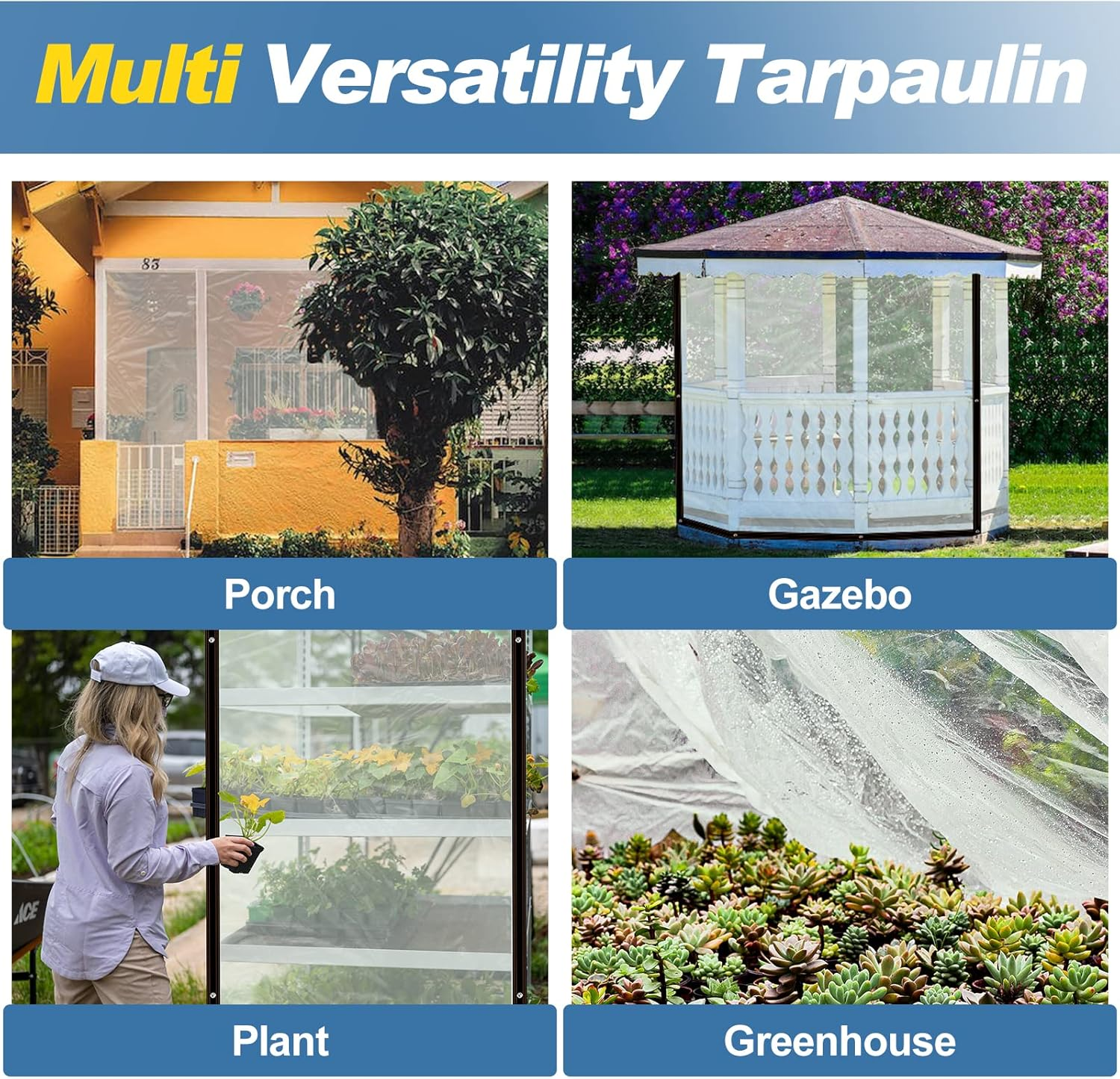 UCINNOVATE Clear Tarp 10X10 FT Waterproof Tarp Cover with Grommets Every 20 Inches, Heavy Duty Clear Plastic Sheeting Tarp for Patio Greenhouse Deck Porch Enclosure Chicken Coop Window Winter Blocking image number 1