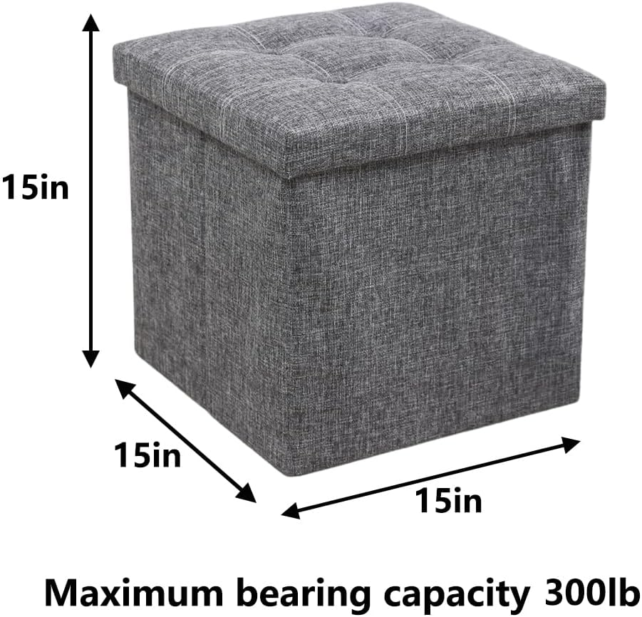 Hbluefat Folding Storage Ottoman Bench Footrest Seat Chest Coffee Table Toy Box for Living Room Hallway,Linen-Look Fabric (Grey, 55L) - Beige image number 2