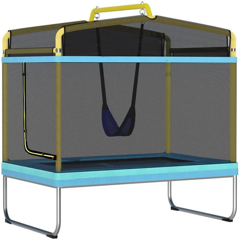 Everfit Trampoline for Kids 6FT Rectangle Rebounder round Mini Trampolines, Outdoor Bouncing Children Gift, Enclosure Safety Net Pad Cover Family Christmas Birthday Home Yellow Blue image number 2