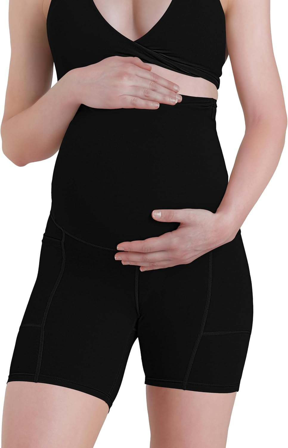 Sunzel Women'S Maternity Yoga Shorts with Pockets over the Belly Pregnancy High Waisted Comfy Stretchy Biker Workout Shorts image number 4