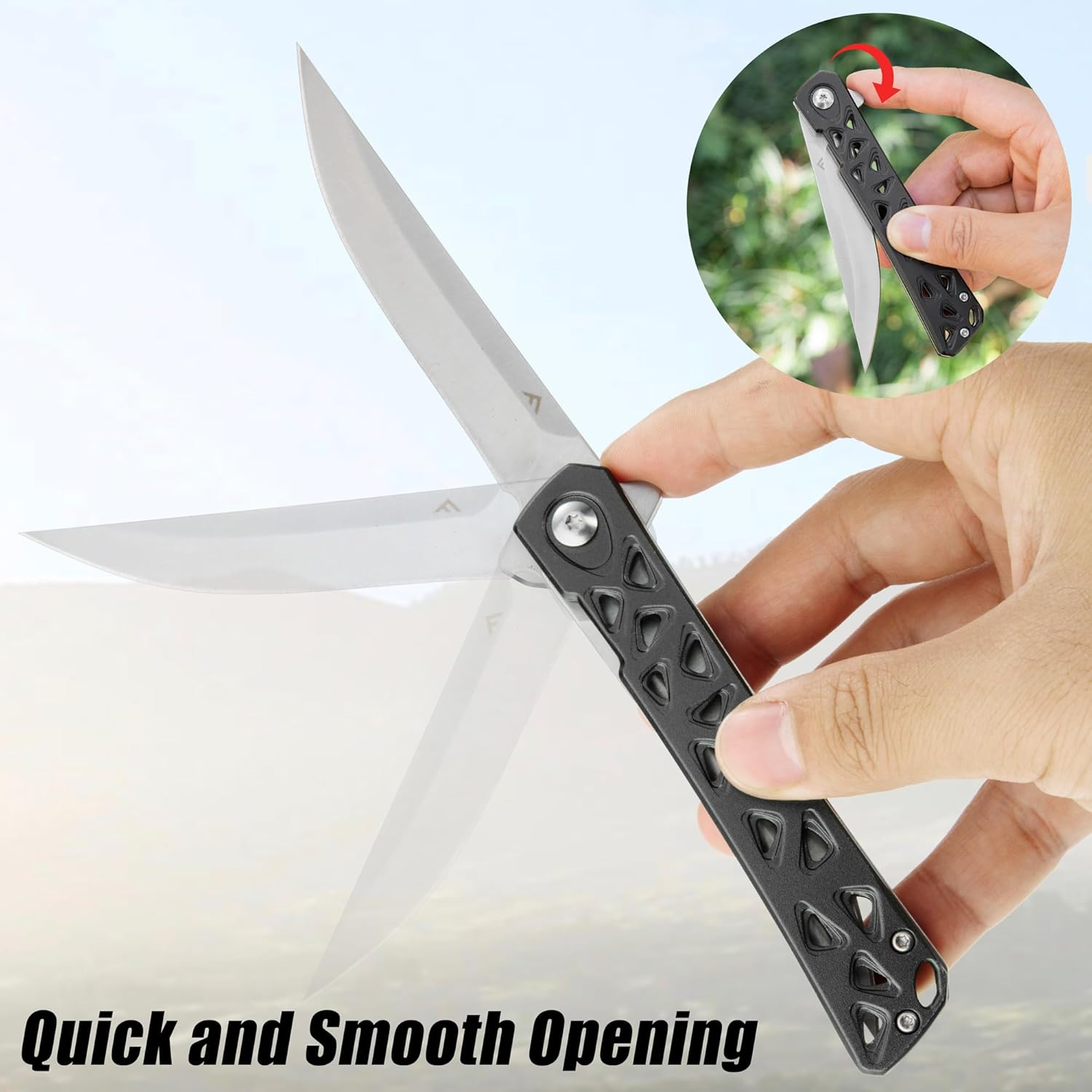FLISSA Folding Knife, 4.5" Folding Pocket Knife, Hollow-Out Design Handle, Pocket Knife for Survival, EDC, Camping and Outdoor Activities - Green image number 6