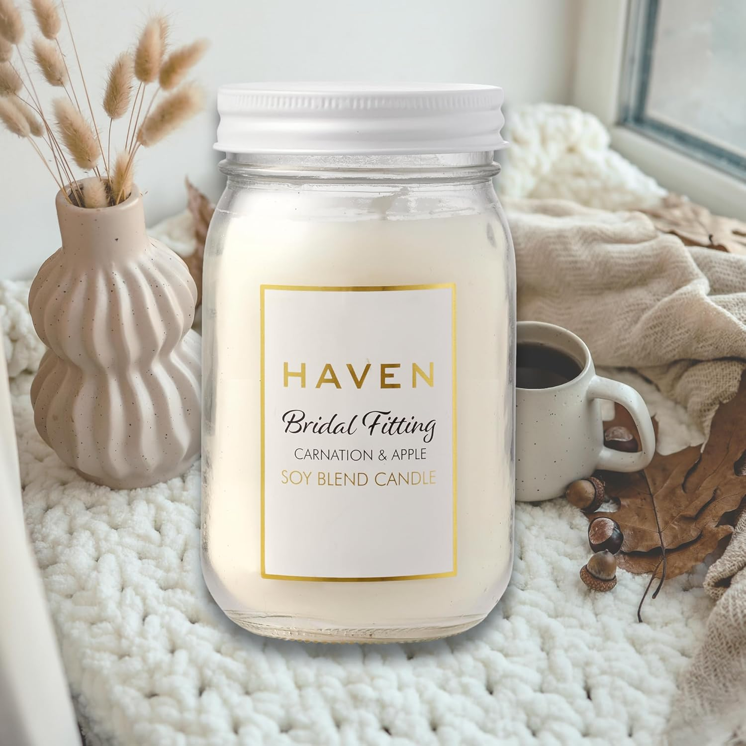 Haven Carnation & Apple Scented Candle - Natural, Non-Toxic Soy Wax Blend Candle in Glass Jar with White Lid - Aromatherapy Candle for Home Decor & Fragrance image number 6