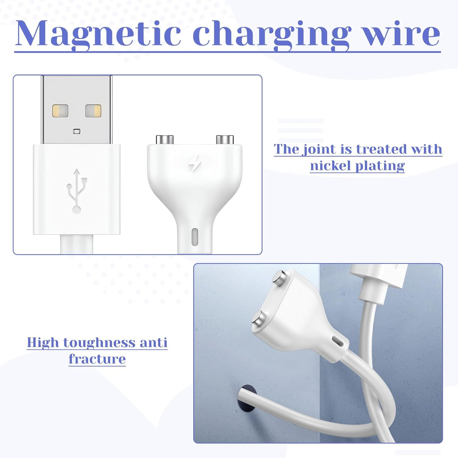 Magnetic Charger, 2Pcs Magnetic Charging Cable, Vibrator Charger 10MM/0.39'' Pitch, USB DC Cord Cable Replacement Charging Cord for Vibrators/Facial Cleanser/Electric Toothbrush image number 4