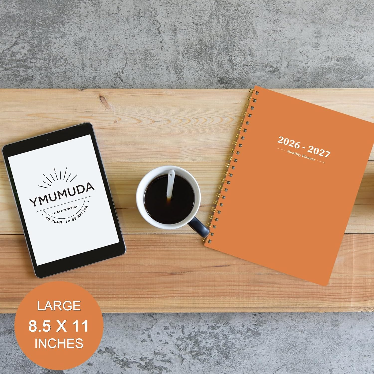 Ymumuda 2025-2026 Monthly Planner - 2 Year Monthly Planner, JAN.2025 to DEC.2026, 8.5" X 11", Large Planner with Spiral Bound, Perfect for School & Office Schedule, Orange - Grey image number 3