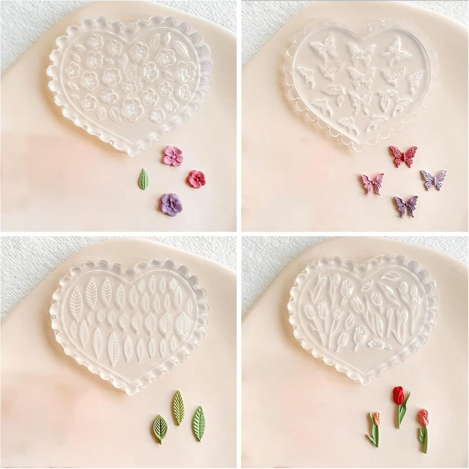 Polymer Clay Molds - 4 Pcs Silicone Molds, Flower，Butterfly,Rose & Leaf Air Dry Molds, Reusable High-Temp Jewelry Making Molds for Earrings with Polymer Clay Cutters image number 2