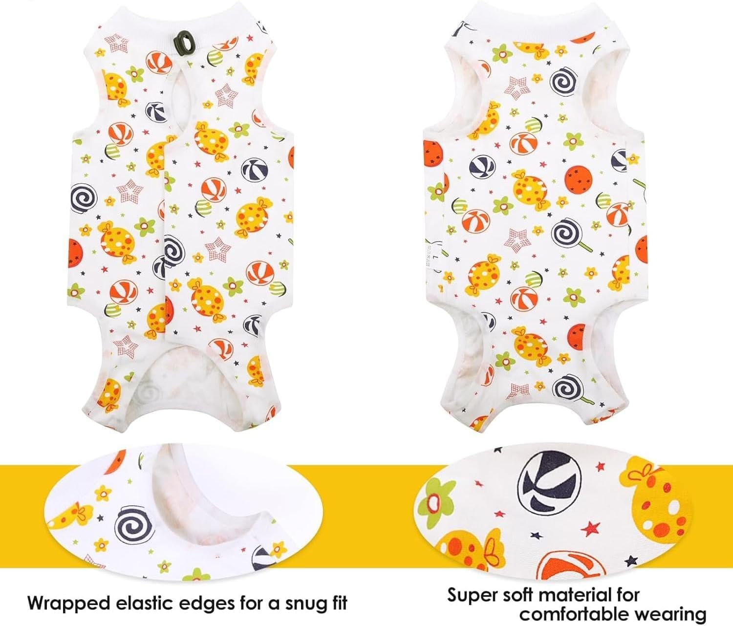 Cat Recovery Suit, Breathable Cat Bodysuit for Abdominal Wounds or Skin Dieases, Cotton Kitten Surgery Recovery Suit Onesie (Lollipop, M) image number 3