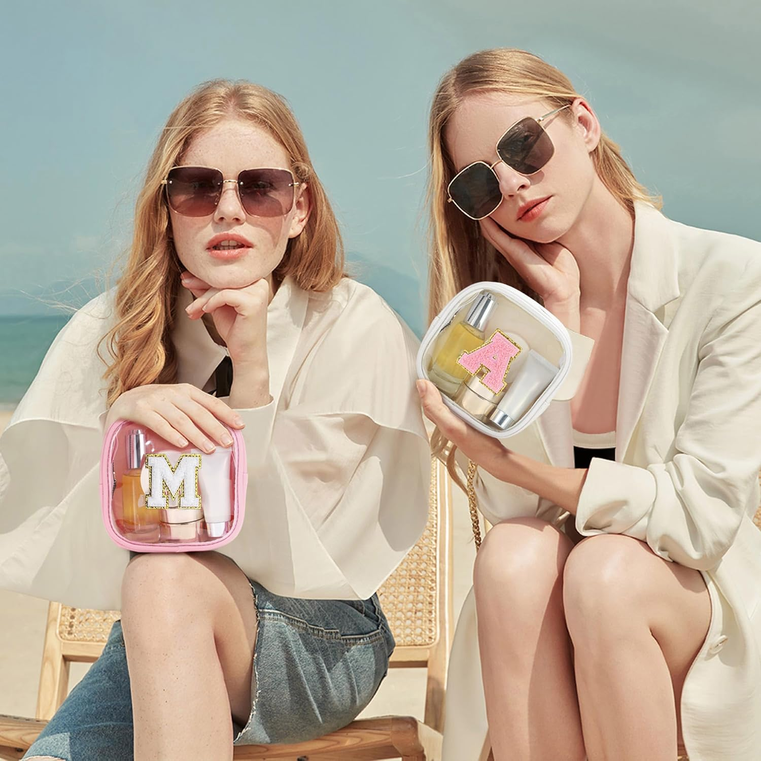 Parima Transparent Cosmetic Bag - Small Cosmetic Bag Travel Toiletry Bag Cosmetic Bag with Letters Gifts for Friends Girls Sister Personalised Cosmetic Bag for Girls Women, Pink, J image number 6